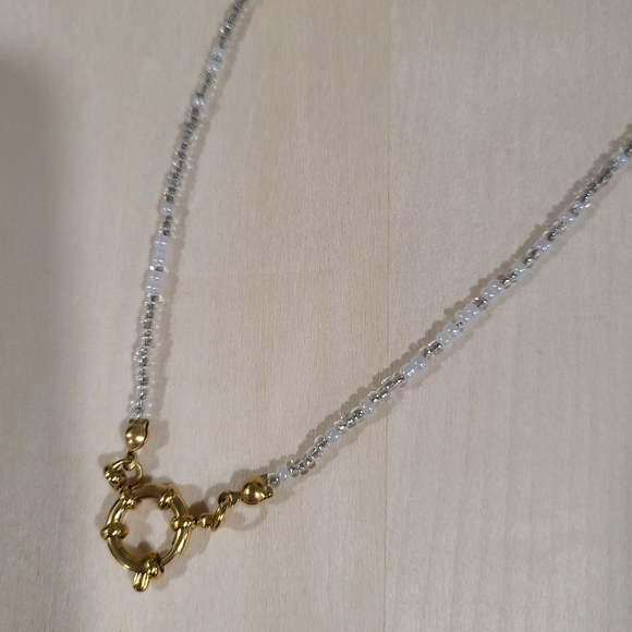 🩶🤍NEW🩶🤍 PRETTY!! SS 3MM Glass Bead Anchor Necklace in GREY,SILVER, &WHITE - Picture 10 of 13